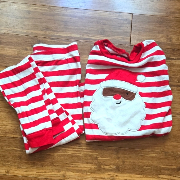 Red and White Striped Santa Kids Pajamas Set - Picture 1 of 4